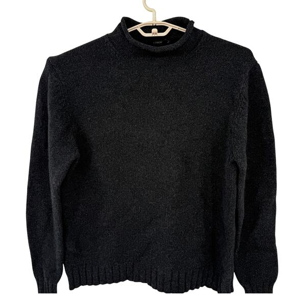 J Crew Vintage Rolled Neck 100% Lambswool Sweater Charcoal Black Size XL Y2K - Picture 1 of 5